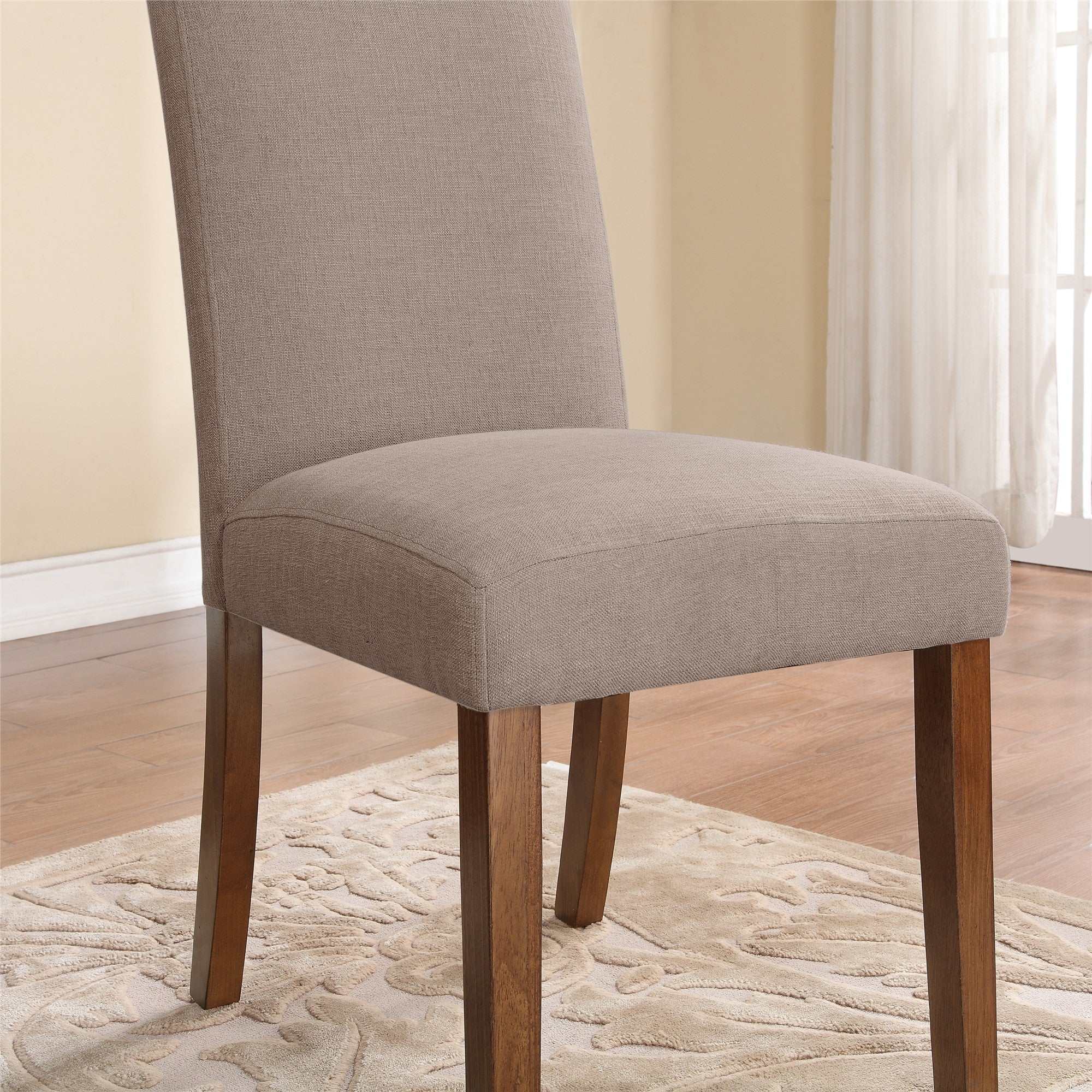 DHP Linen Upholstered Parsons Chairs, Set of 2, Taupe/Pine