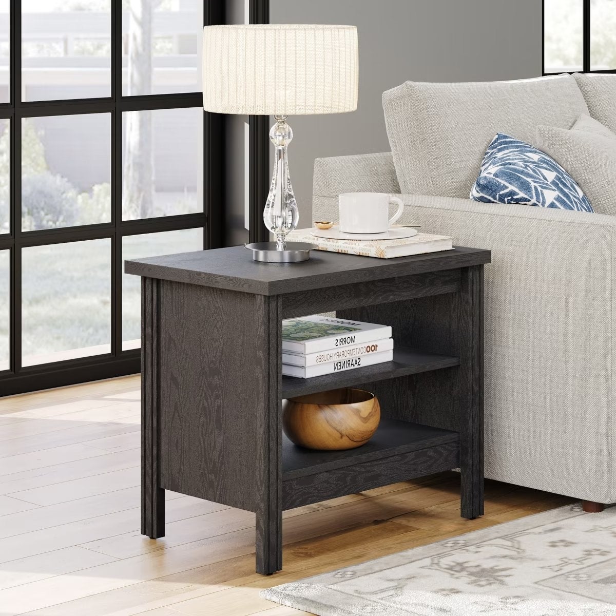 Classic End Table Nightstand， Side Table with Storage Shelf (Set of 2)