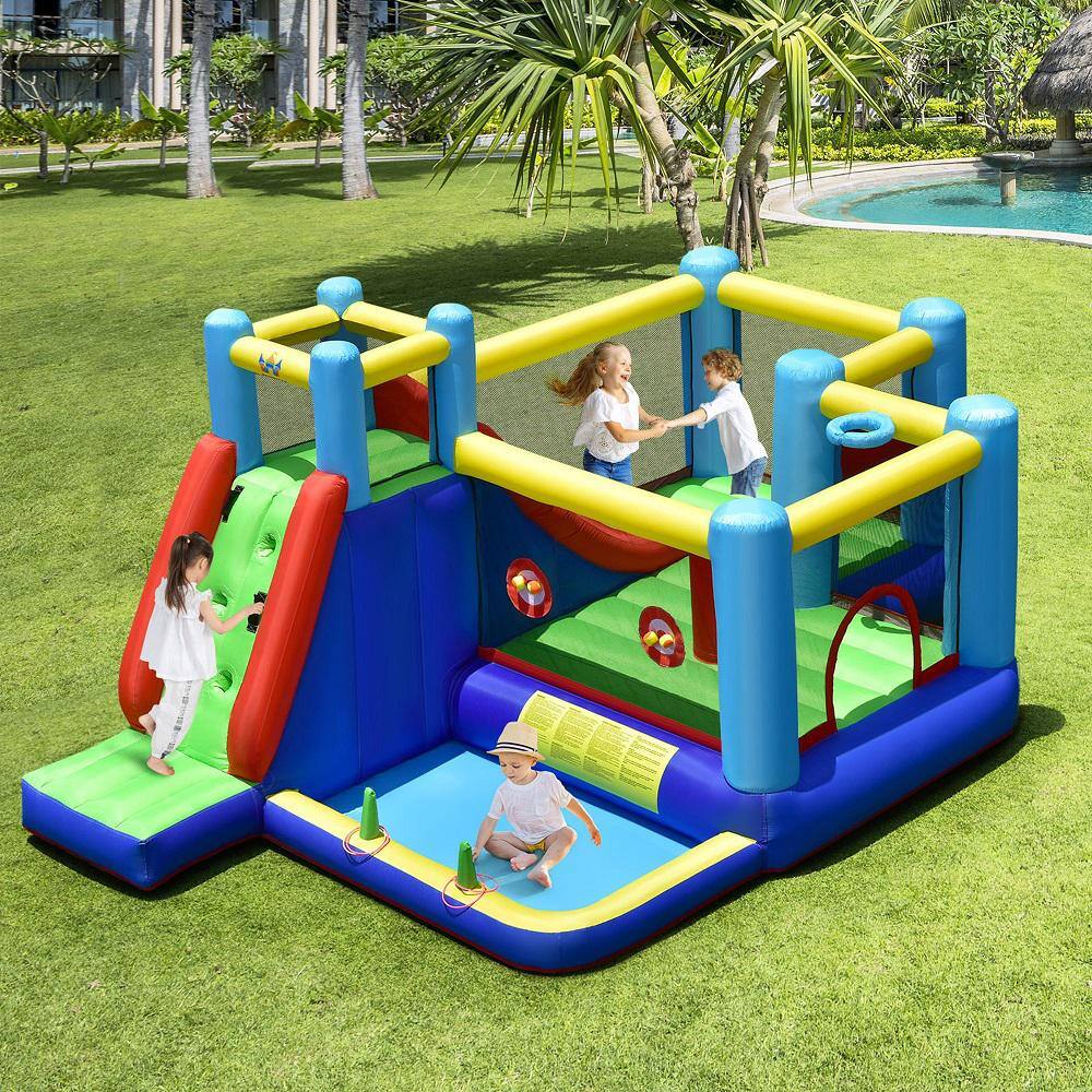 Gymax 8-in-1 Kids Inflatable Bounce House Bouncy Castle Indoor Outdoor Without Blower GYM09776