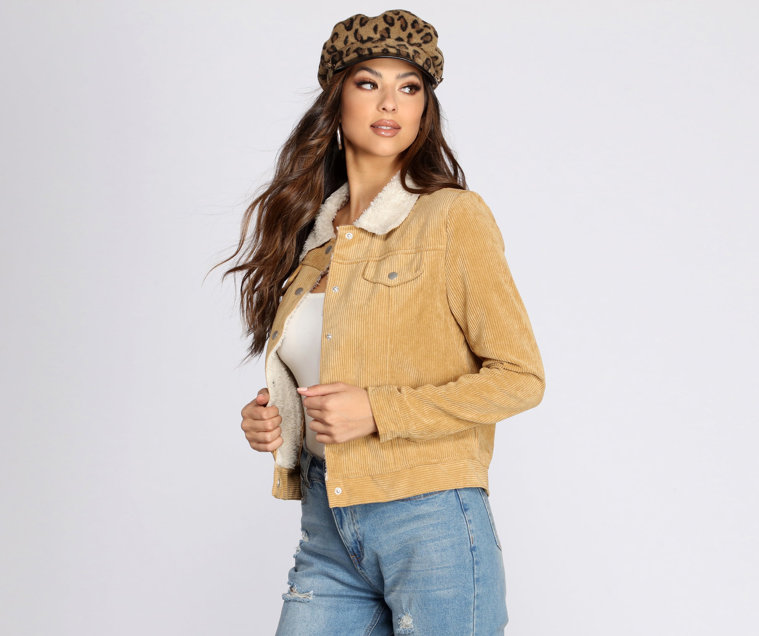 Corduroy Faux Fur Trucker Jacket