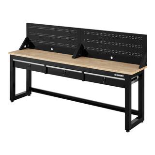 Husky Ready-To-Assemble 8 ft. Solid Wood Top Workbench in Black with Pegboard and 3 Drawers G9603S-US