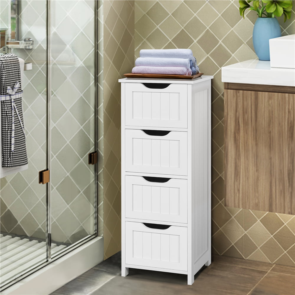 Yaheetech 4 Drawers Free-Standing Bathroom Floor Cabinet, White