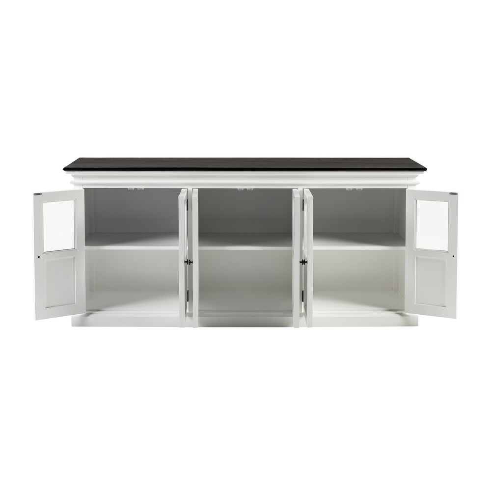 NovaSolo Halifax Contrast Farmhouse White   Black Buffet with 6 Glass Doors  Solid Mahogany Frame  78.74 x 19.69 x 35.43