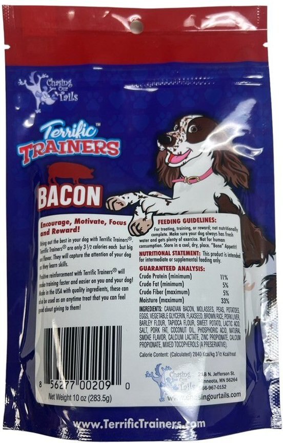 Chasing Our Tails Terrific Trainers Bacon Soft and Chewy Dog Treats， 10-oz bag