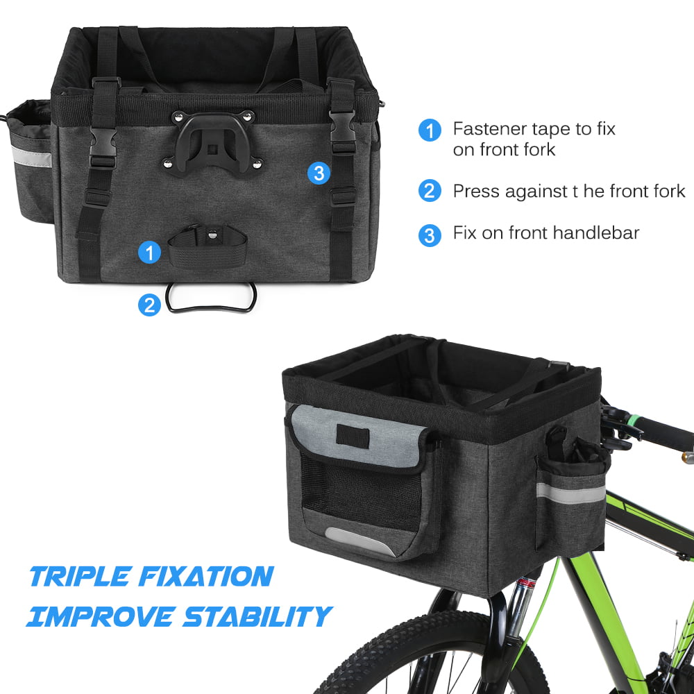 Foldable Bicycle Front Basket Removable Bike Pet Basket Dog Cat Carrier