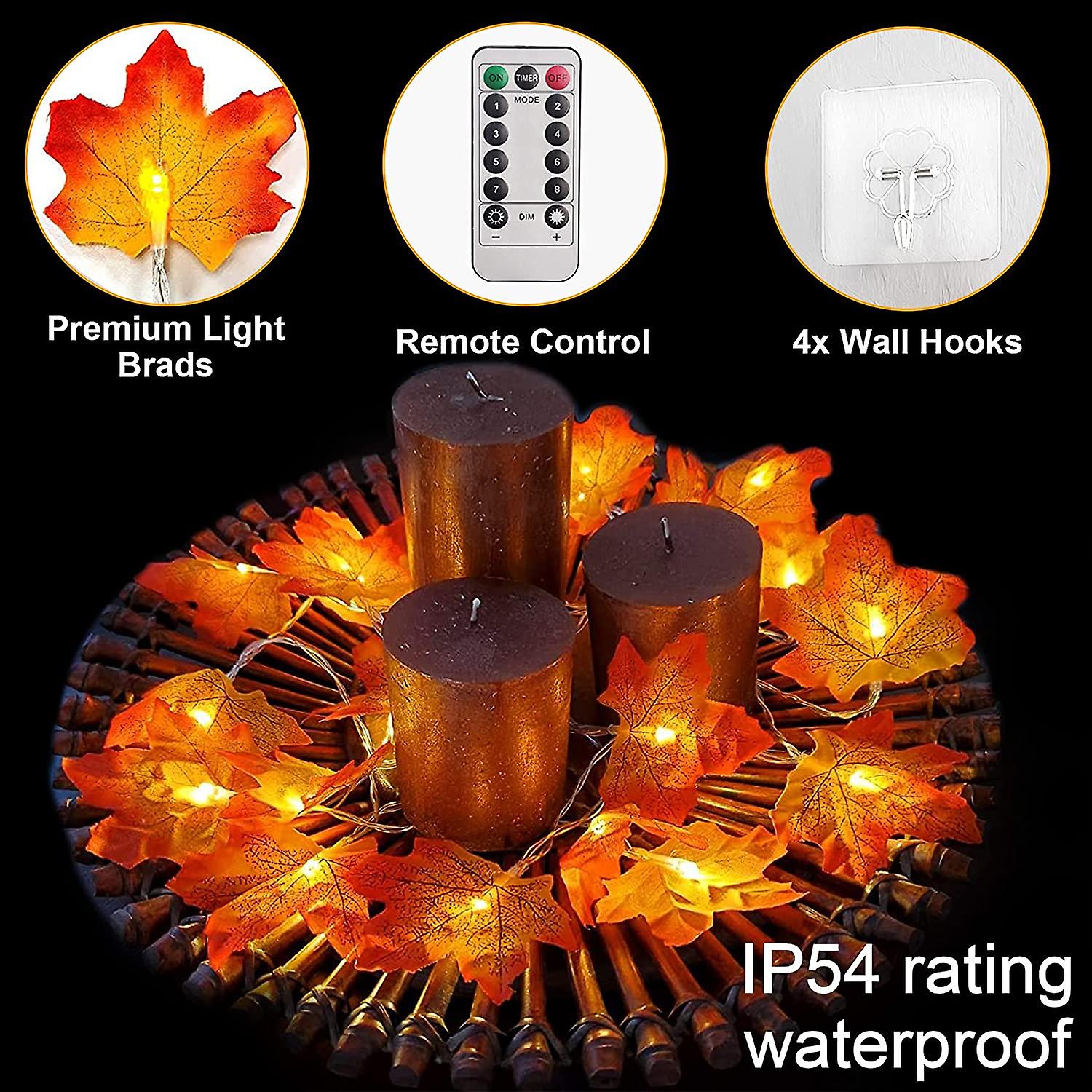 Night Light Autumn Garland， Autumn Maple Leaves Garland， 6m 40 Led String Lights， Maple Leaves String Lights Decoration Halloween Christmas Thanksgivi