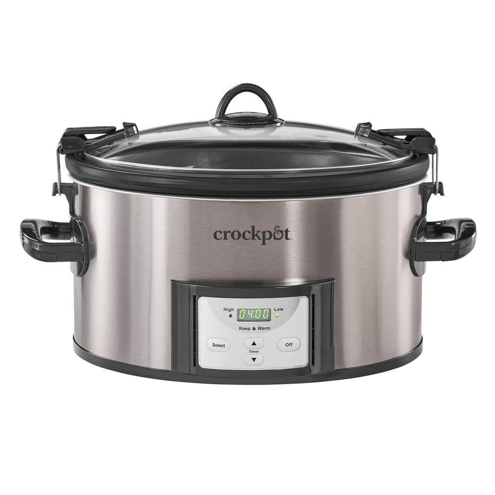 Crock-Pot 7-qt. Black and Stainless Steel Cook and Carry Digital Countdown Slow Cooker with Easy Clean 2125325