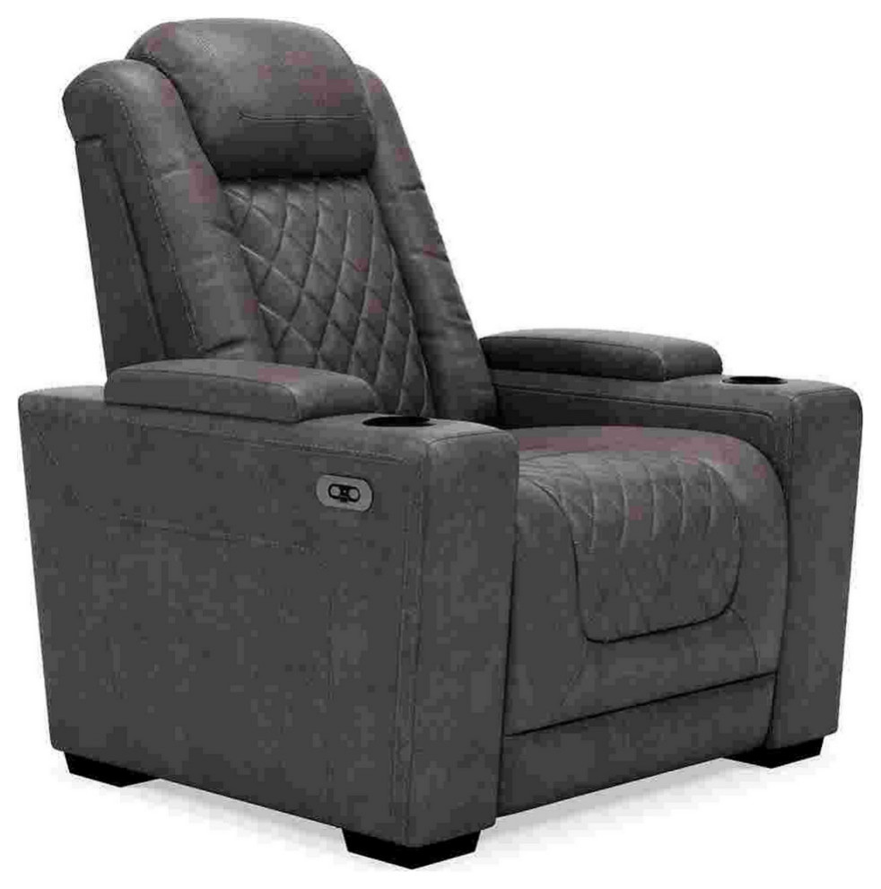 Power Recliner With Adjustable Headrest and Cup Holders  Gray   Transitional   Recliner Chairs   by VirVentures  Houzz