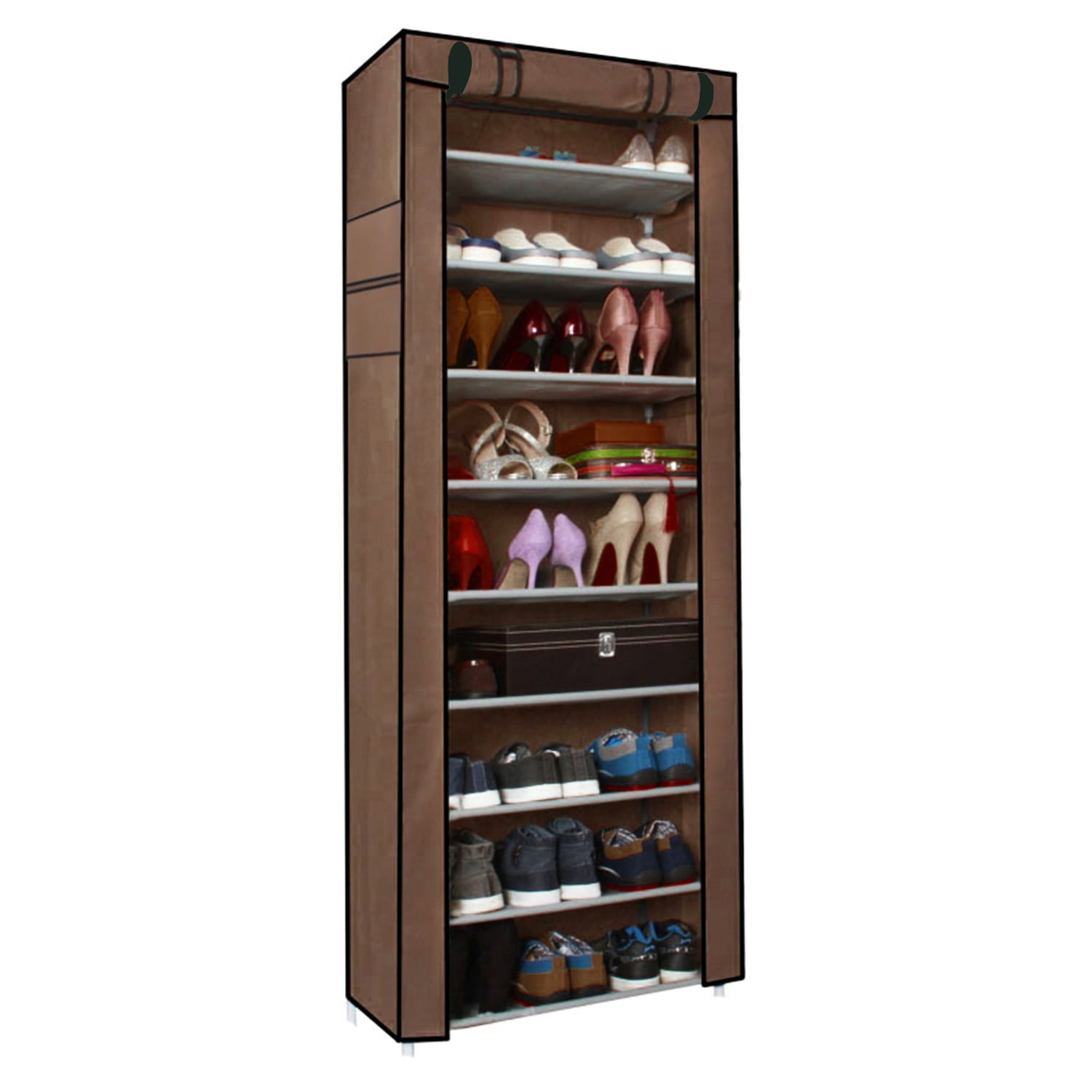 Vebreda 10 Tier Shoe Rack， Shoe Storage Cabinet with Dustproof Cover， Free Standing Shoe Storage Organizer for Closet， Entryway