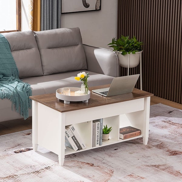 Lift Top Coffee Table， White Coffee Table with Lift Top， Lift Up Coffee Table with Storage Shelf/Hidden Compartment