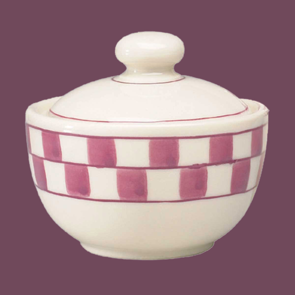 Sugar Bowl Red/White Checkmate Stoneware Handpainted | Renovator's Supply