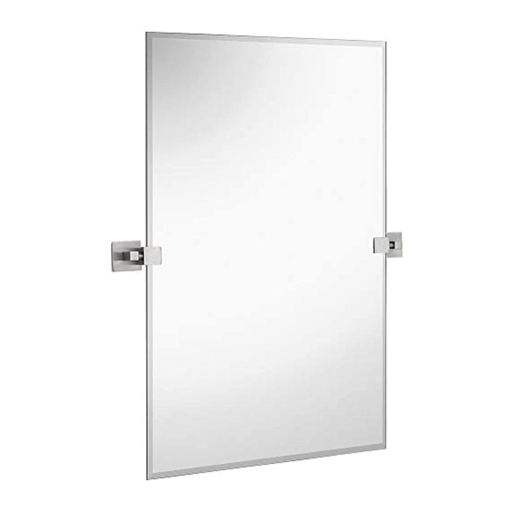 Large Squared Modern Pivot Rectangle Mirror with Brushed Chrome Wall Anchors 30