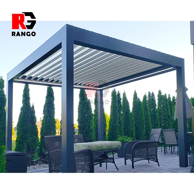 Foshan factory Outdoor Factory Supplying Modern New Design Aluminium Gazebos Pergola with led light custom aluminium pergola