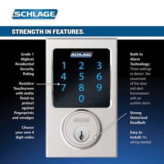 Schlage Century Satin Nickel Electronic Connect Touchscreen Deadbolt with Alarm - Z-Wave Plus Enabled BE469ZP V CEN 619