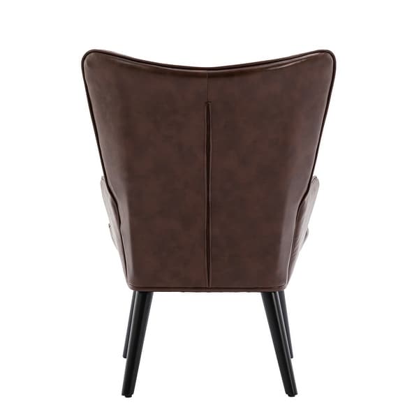 Nordic Style Modern Leisure Chair PU Leather Accent Chair with Button Tufted Decor and Wood Legs