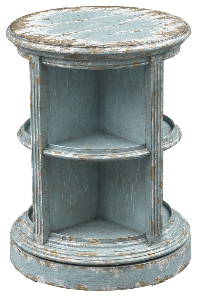 Coast To Coast Imports Burton Aged Blue  ampTan Swivel Accent Table   Farmhouse   Side Tables And End Tables   by HedgeApple  Houzz