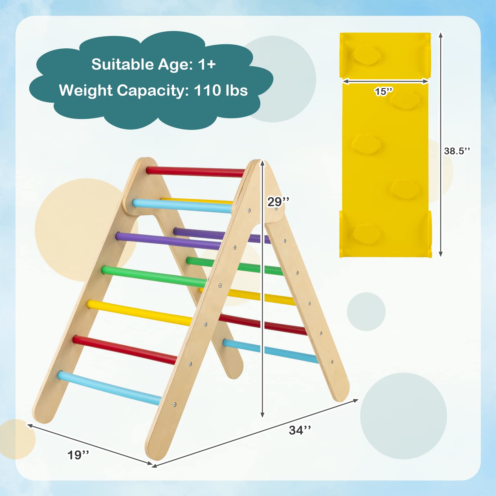 Costzon Wooden Climbing Toys for Toddlers, 3 in 1 Montessori Triangle Climber with Adjustable Angle Ramp for Climb & Slide