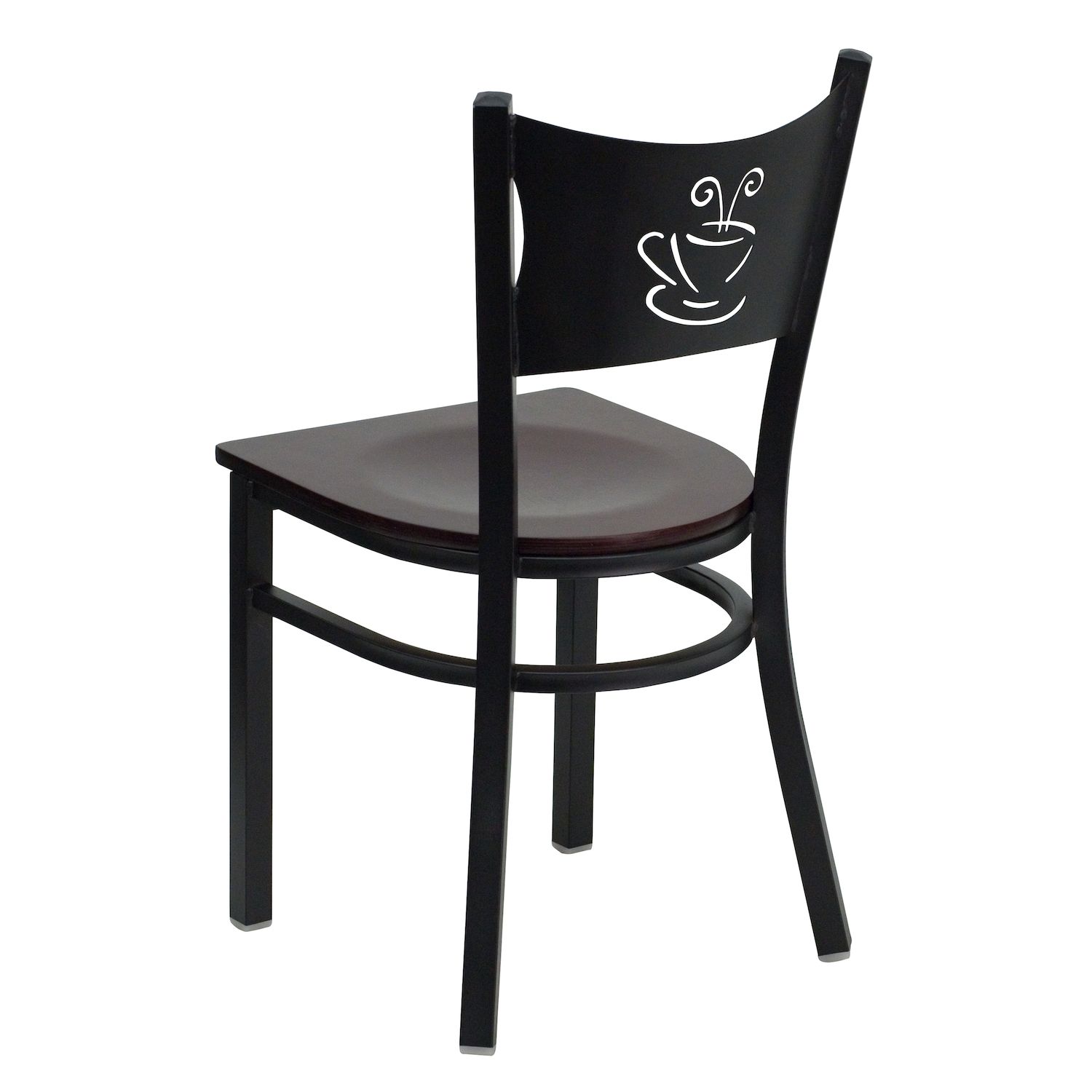 Emma and Oliver Black Coffee Back Metal Restaurant Chair - Natural Wood Seat