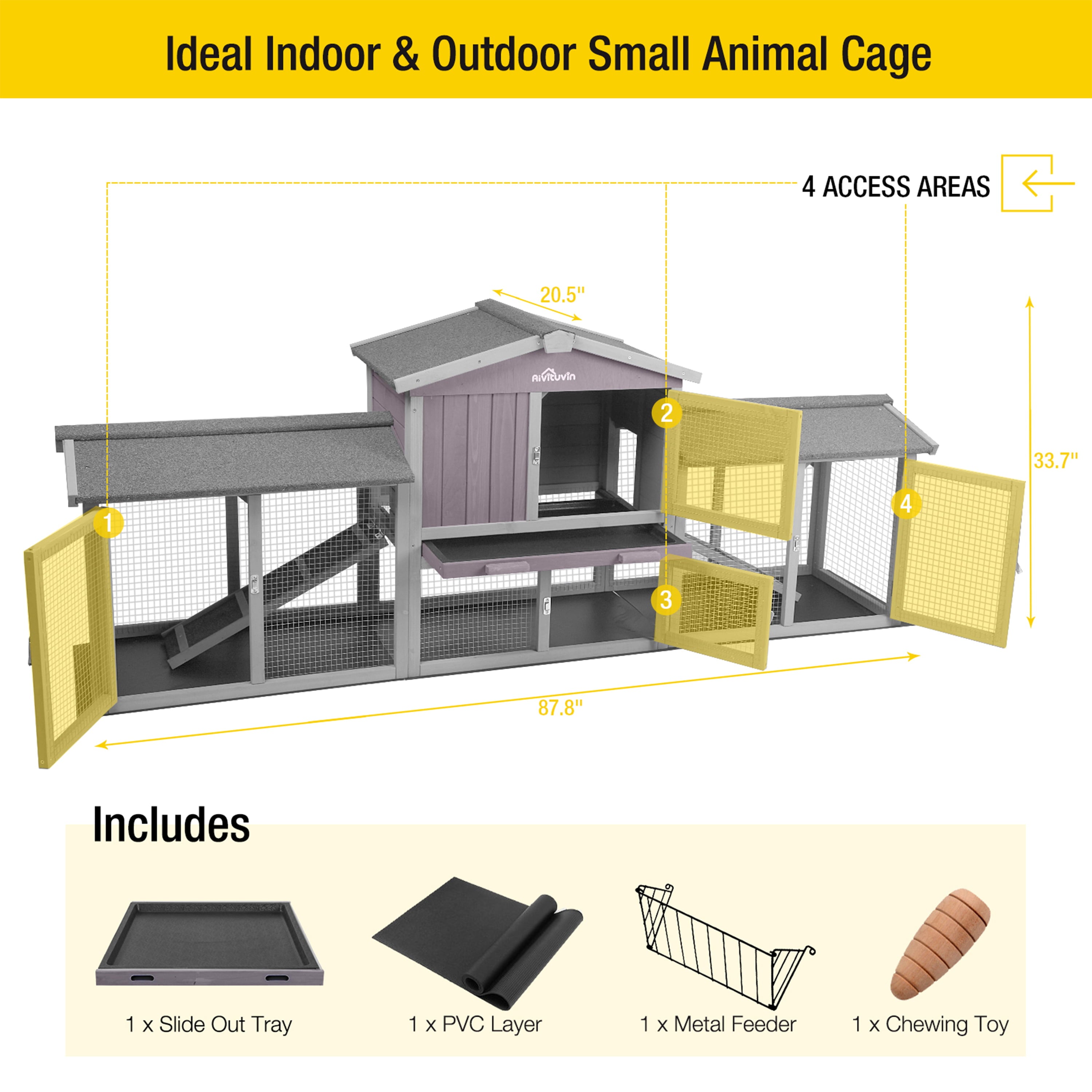 Morgete 87.8'' Rabbit Hutch Outdoor Bunny Cage Indoor Small Animal House for 2 Rabbits