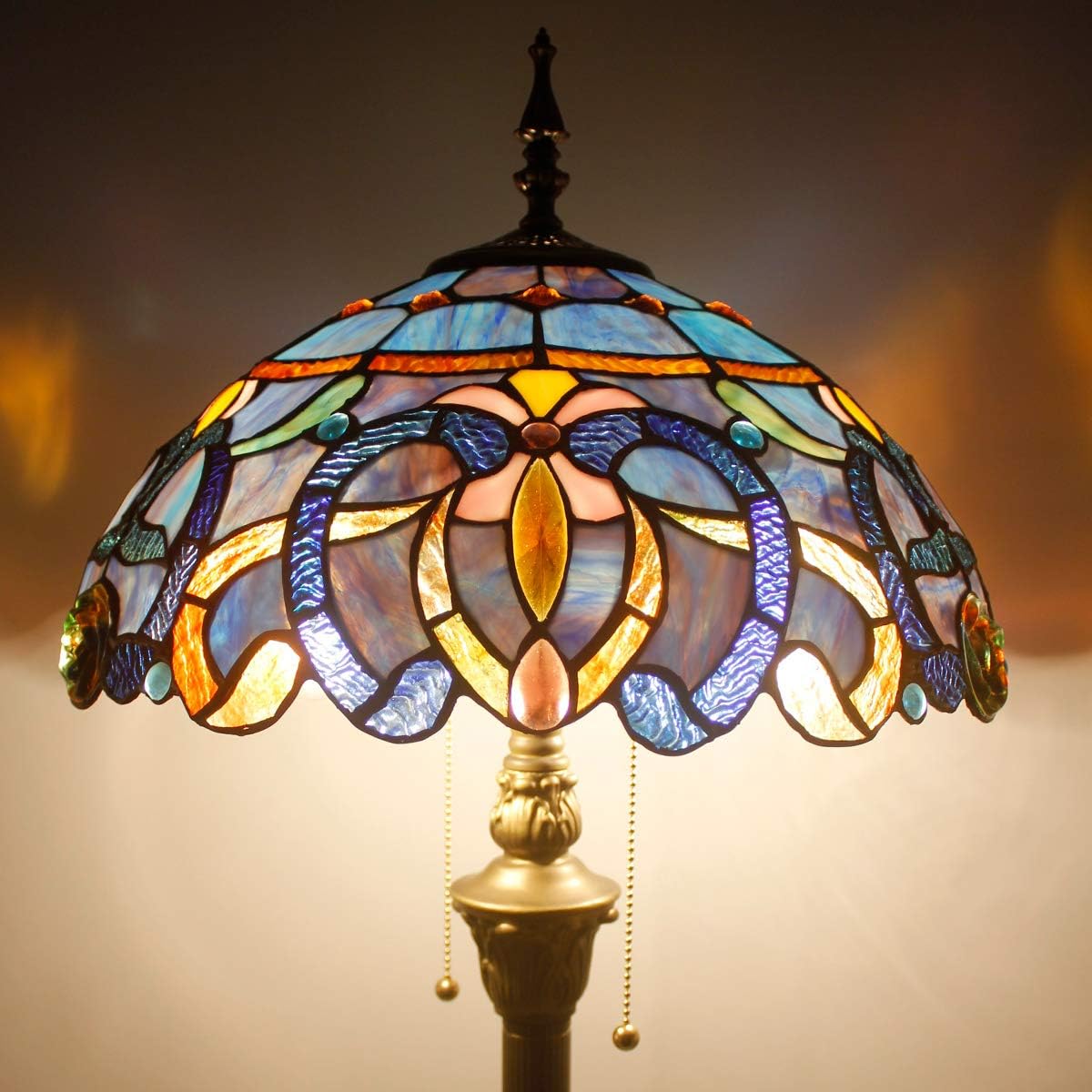 BBNBDMZ Tiffany Floor Lamp Blue Purple Cloudy Stained Glass Standing Reading Light 16X16X64 Inches Antique Pole Corner Lamp Decor Bedroom Living Room  Office S558 Series