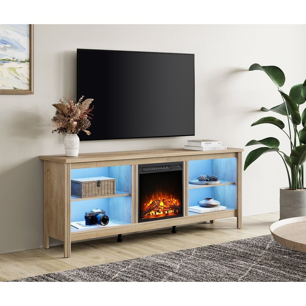 Wood Fireplace TV Stand for 75 Inch TV Entertainment Center  70 Inch