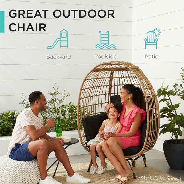 Best Choice Products Wicker Egg Chair Oversized Indoor Outdoor Patio Lounger W Steel Frame 440lb Capacity