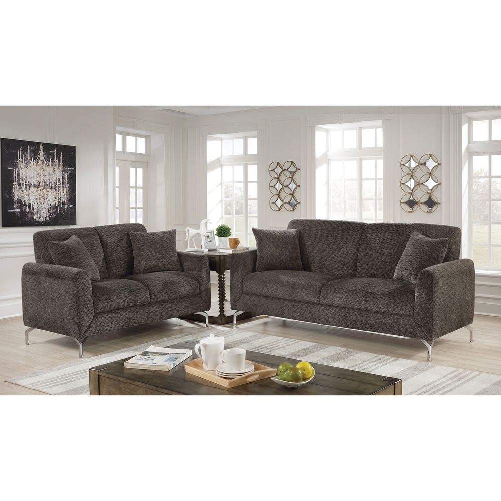 Jen Contemporary Fabric Upholstered Cushioned 2 Piece Sofa Set by Furniture of America