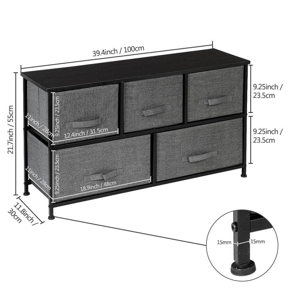 Karl home 11.42 in. W x 21.65 in. H Gray 5-Drawer Fabric Storage Chest with Gray Drawers 302992574478