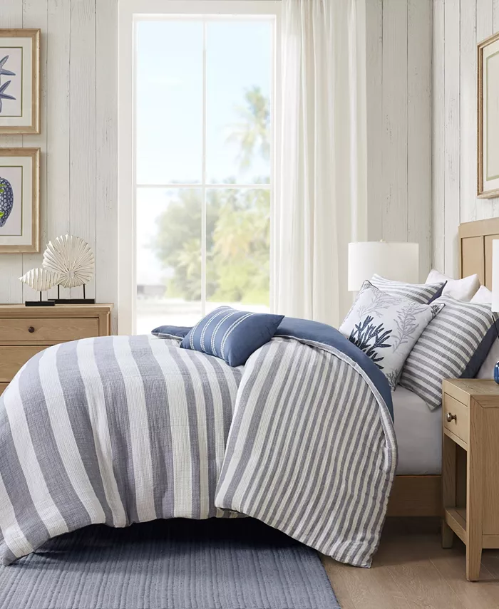 Harbor House Brooks Cotton Stripe 5 Piece Duvet Cover Set， Full Queen