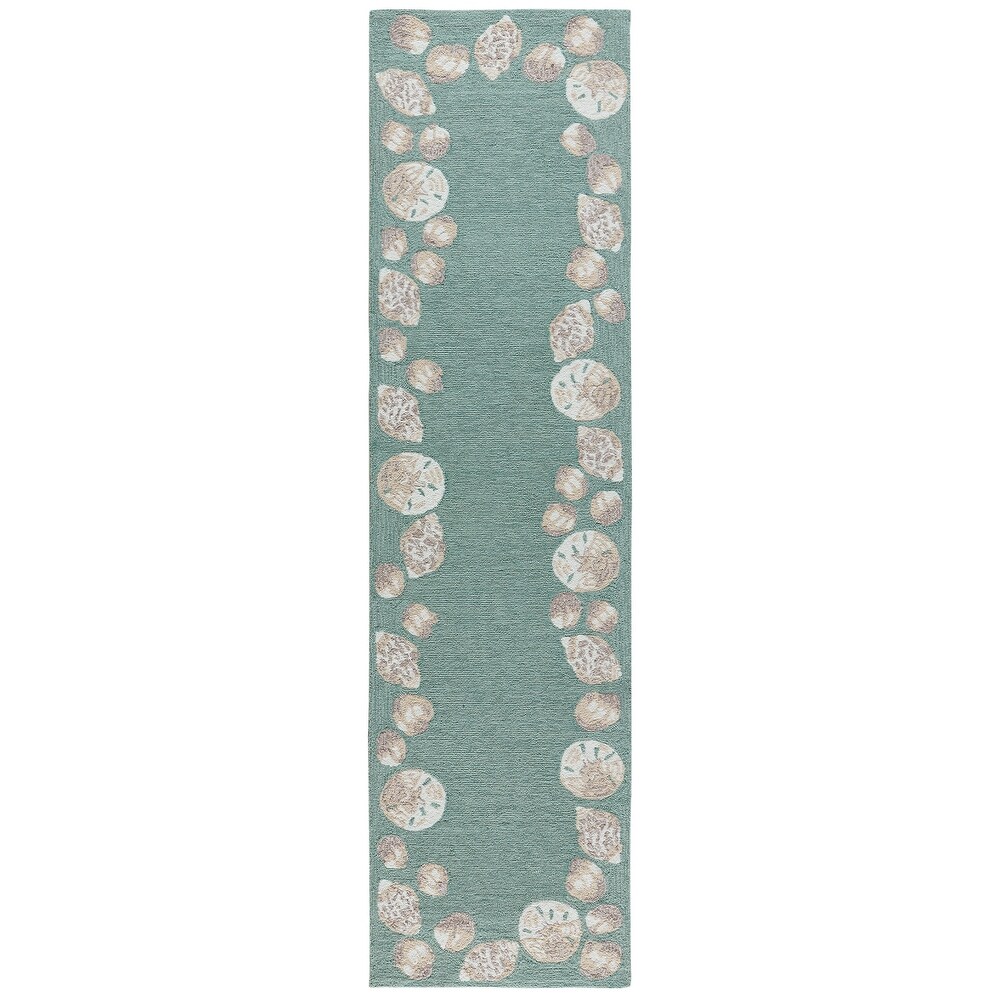 Liora Manne Capri Seashell Border Indoor/Outdoor Rug Aqua