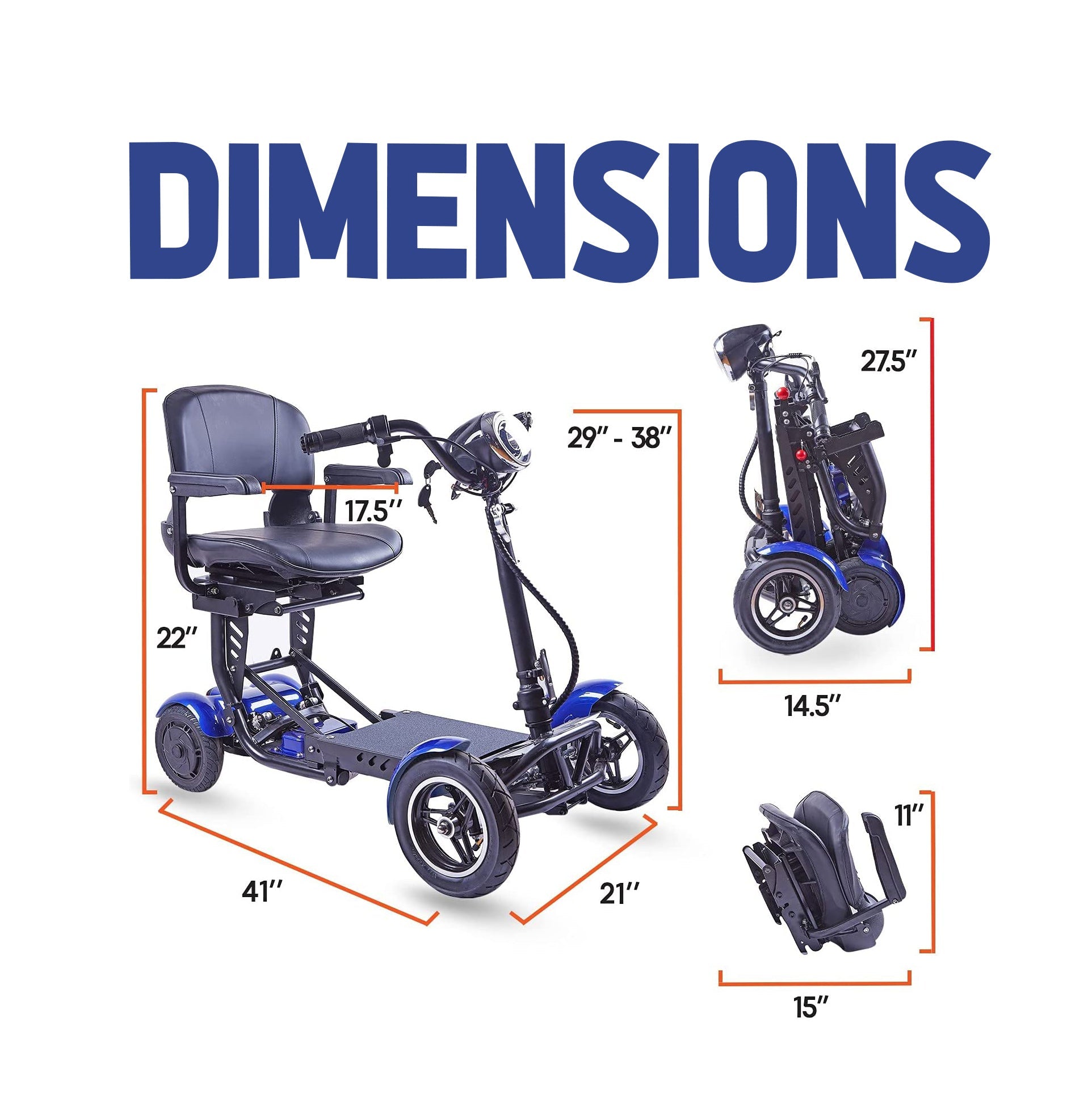 Culver Mobility - LYNX - Foldable 4 Wheel Mobility Scooter for Seniors Battery Powered Weight Capacity 300 lbs - BLUE