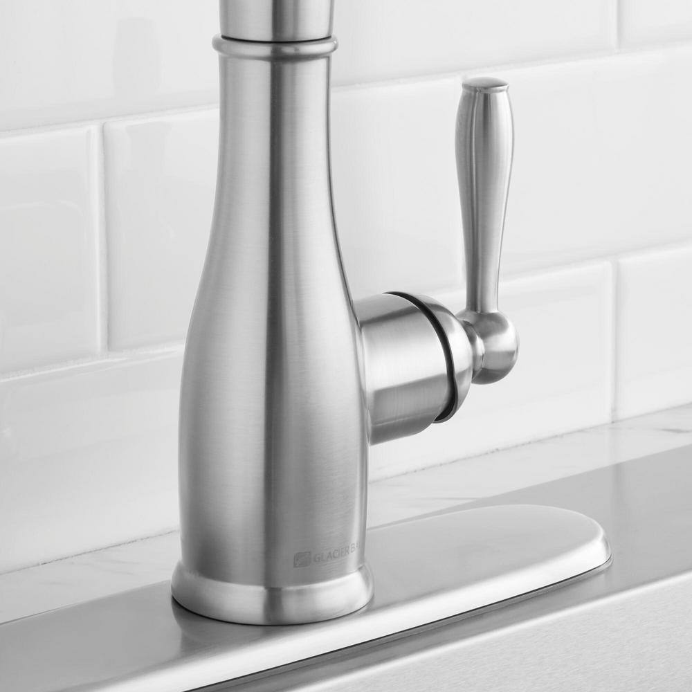 Glacier Bay Mandouri Single-Handle Spring Neck Pull-Down Kitchen Faucet with Soap Dispenser in Stainless Steel HD67458-1308D2