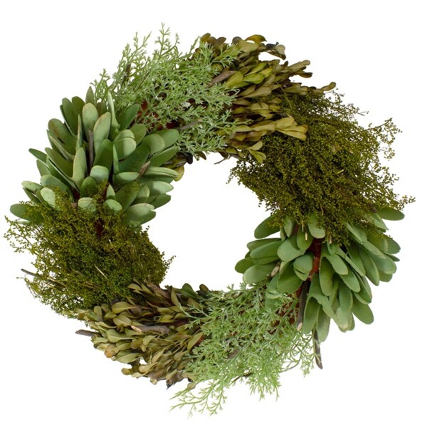 Cedar，Succulent and Day Grass Artificial Spring Wreath，Green 14Inch