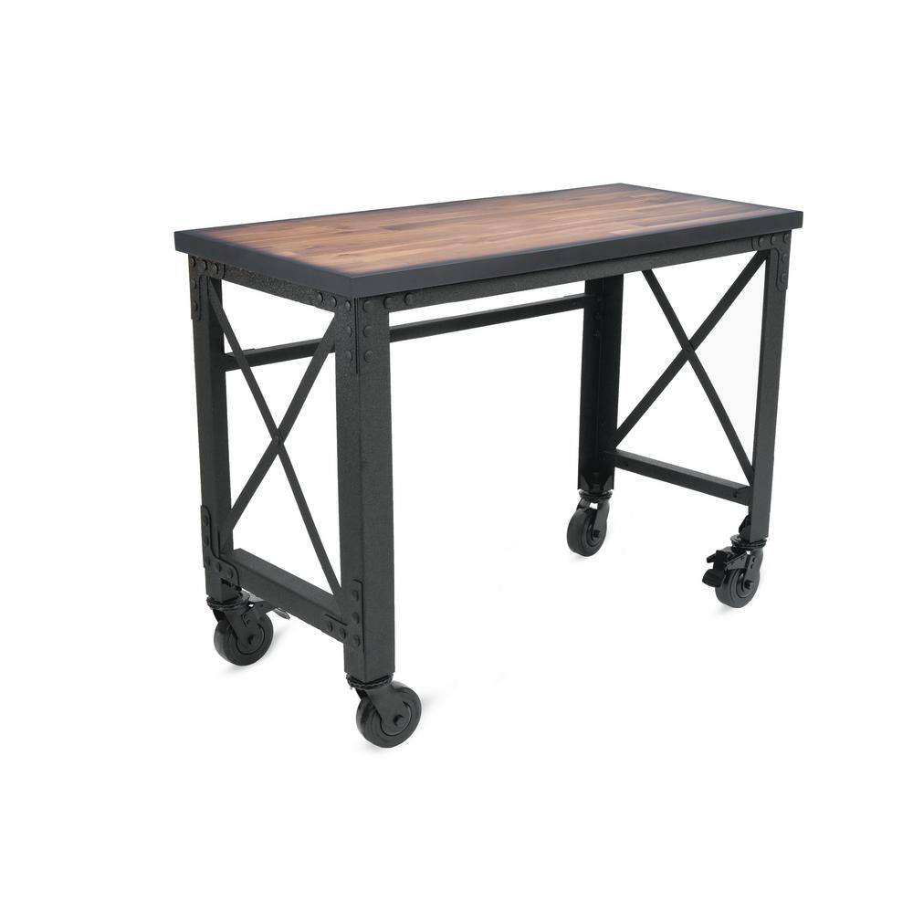 DURAMAX 46 in. x 24 in. Rolling Industrial Worktable Desk with Solid Wood Top 68023