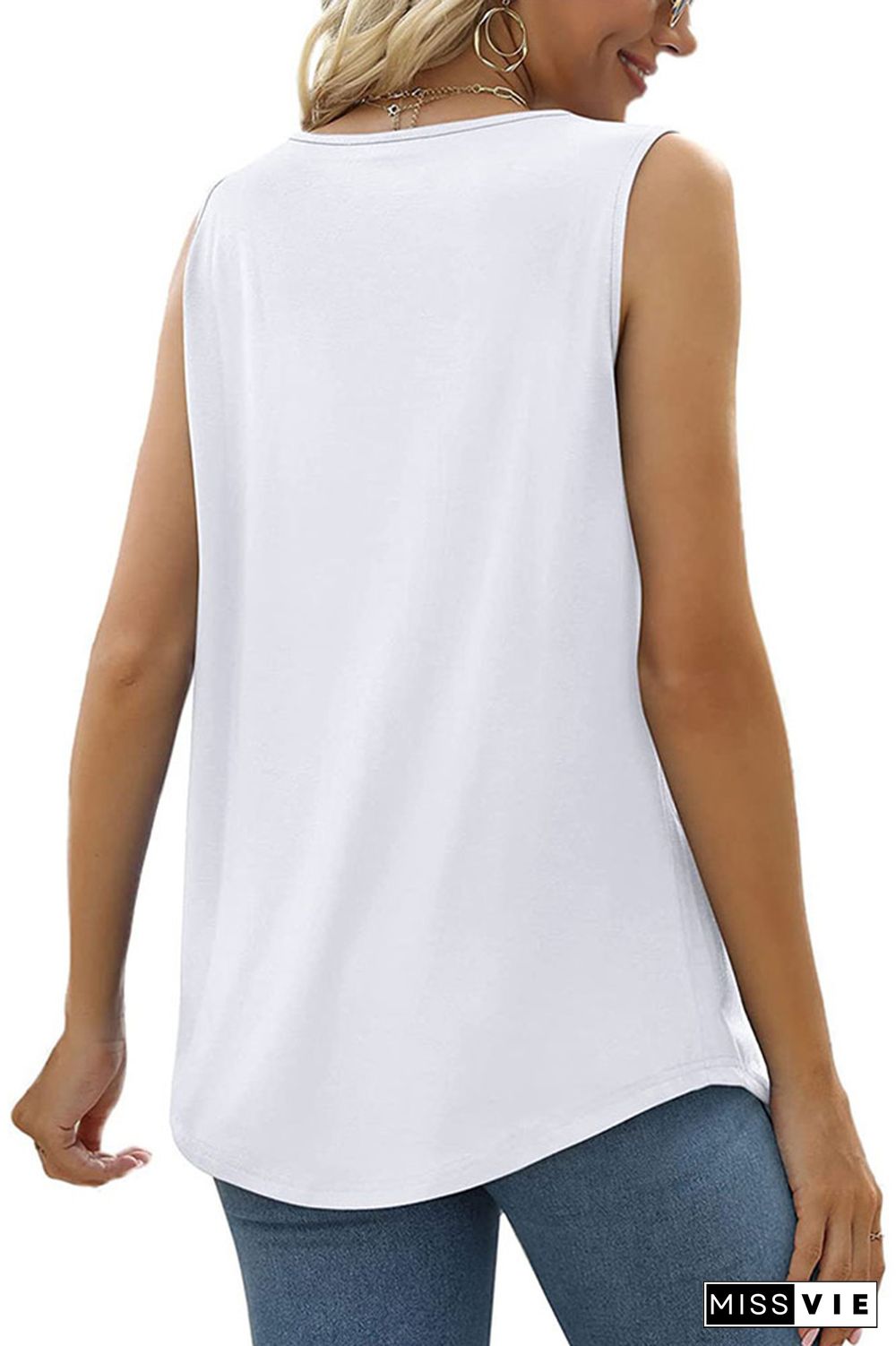 Plain Square Neck Tucked Stitching Tank Top