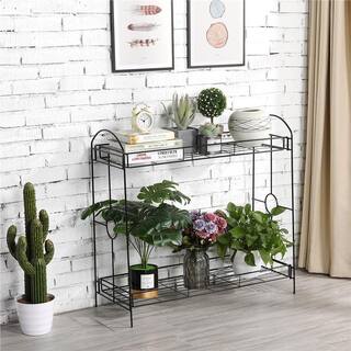 Yaheetech 32 in. H Metal Plant Stand with Tray Design For OutdoorIndoor (2 Tier) DYkc7a0001