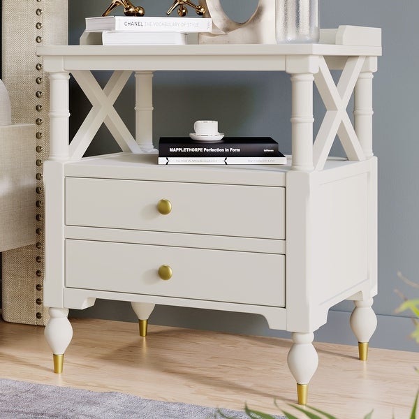 Modern White 2 Drawer Nightstand