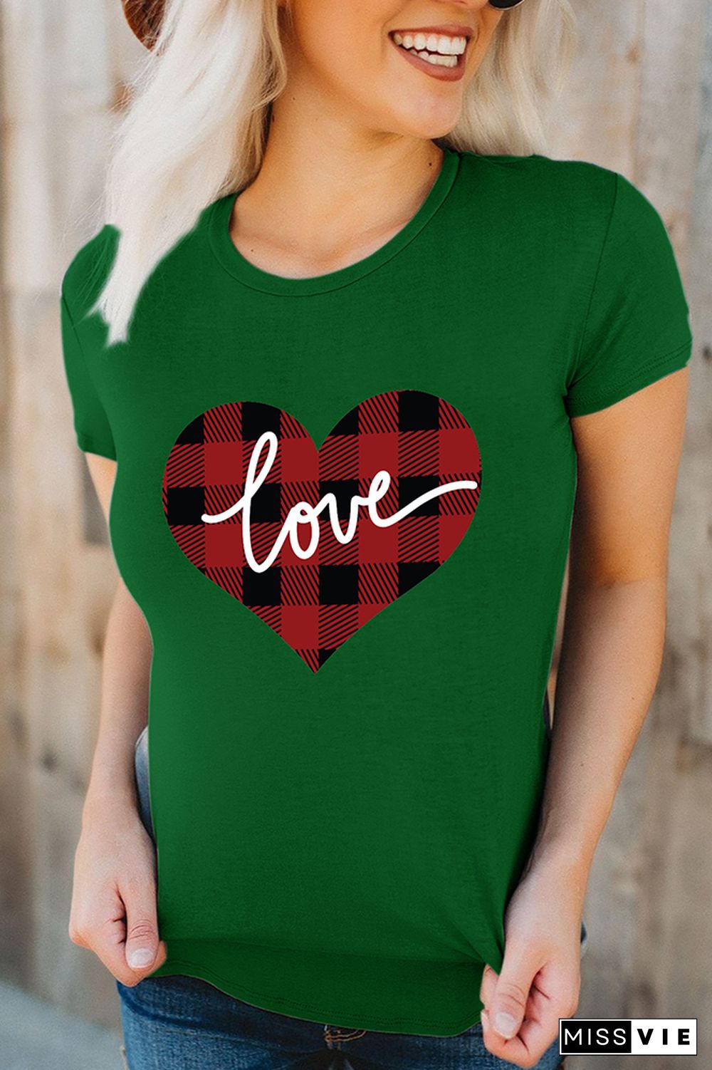 VALENTINE'S DAY Plaid Heart Graphic Tee Short Sleeve T shirts Top Wholesale