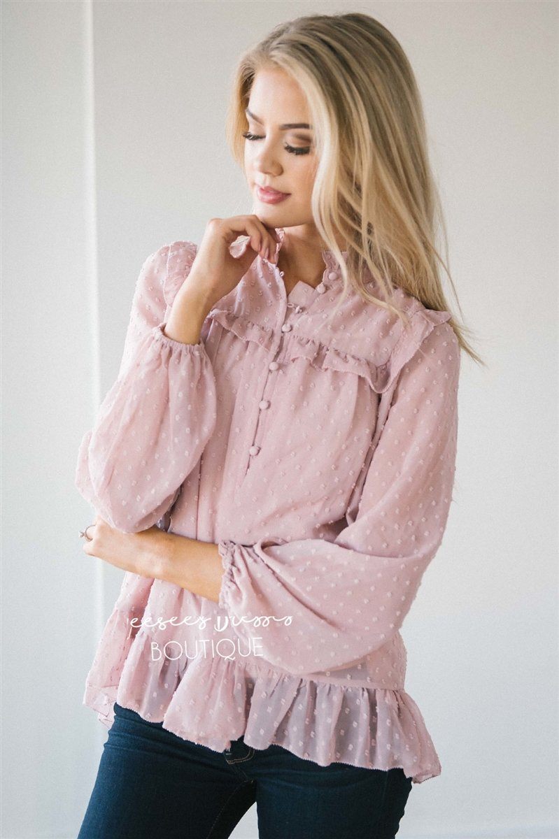 Ruffle Yoke Button Front Blouse