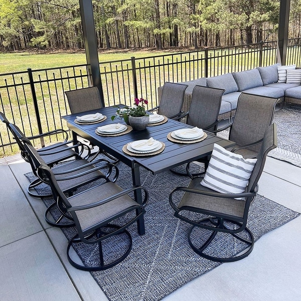 MAISON ARTS 7/9Piece Patio Dining Furniture Set with Dining Swivel Chairs and 1 Expandable Outdoor Dining Rectangle Table