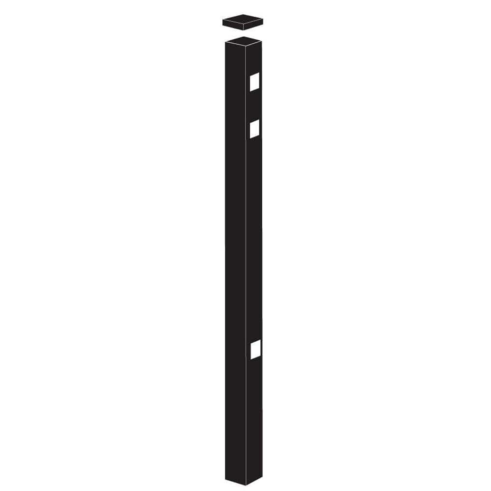 Barrette Outdoor Living Cascade Heavy-Duty 2-1/2 in. x 2-1/2 in. x 7-1/3 ft. Black Aluminum Fence Gate Post 73003958