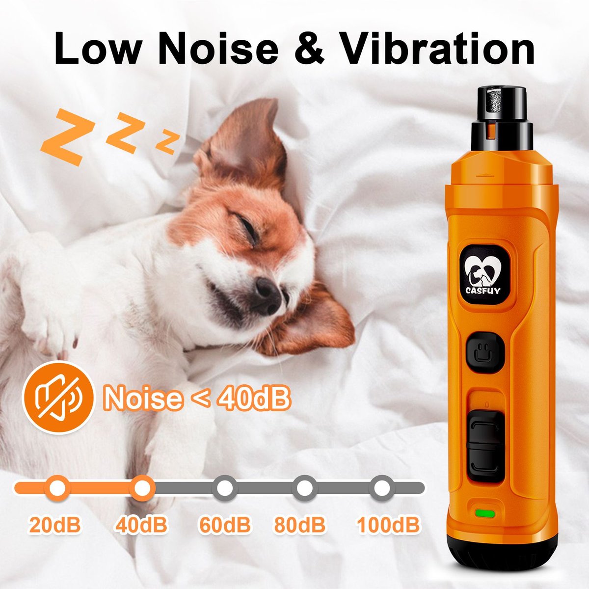 Casfuy 2 LED Light Cat and Dog Nail Grinder， Orange