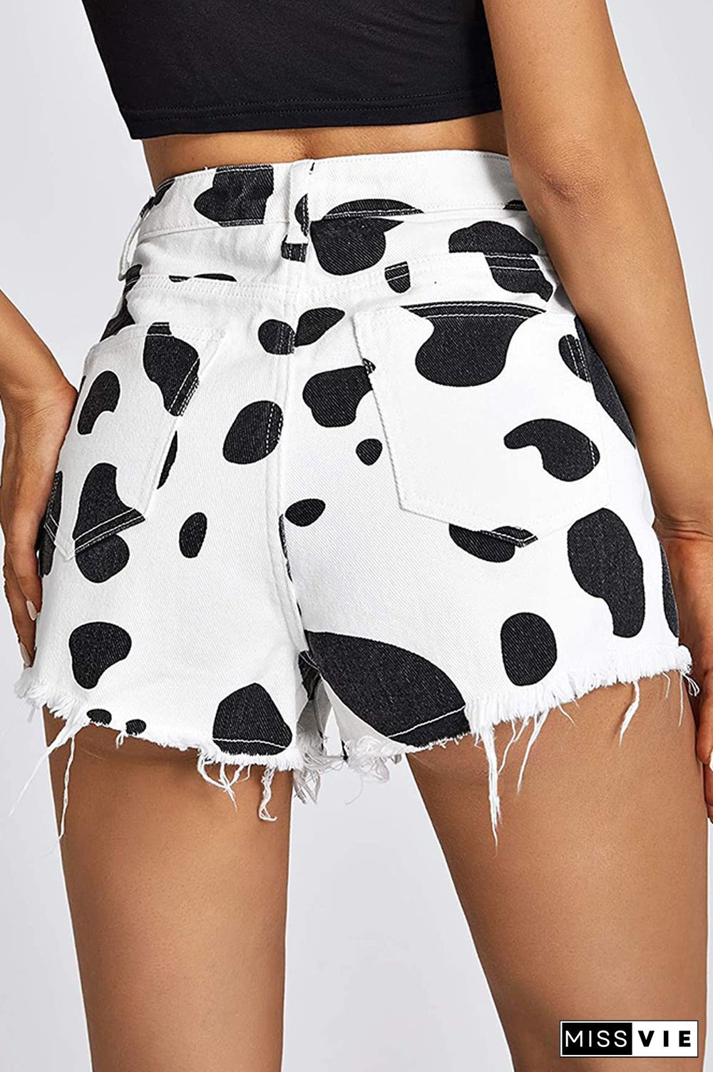 Cow Print High Waist Denim Shorts