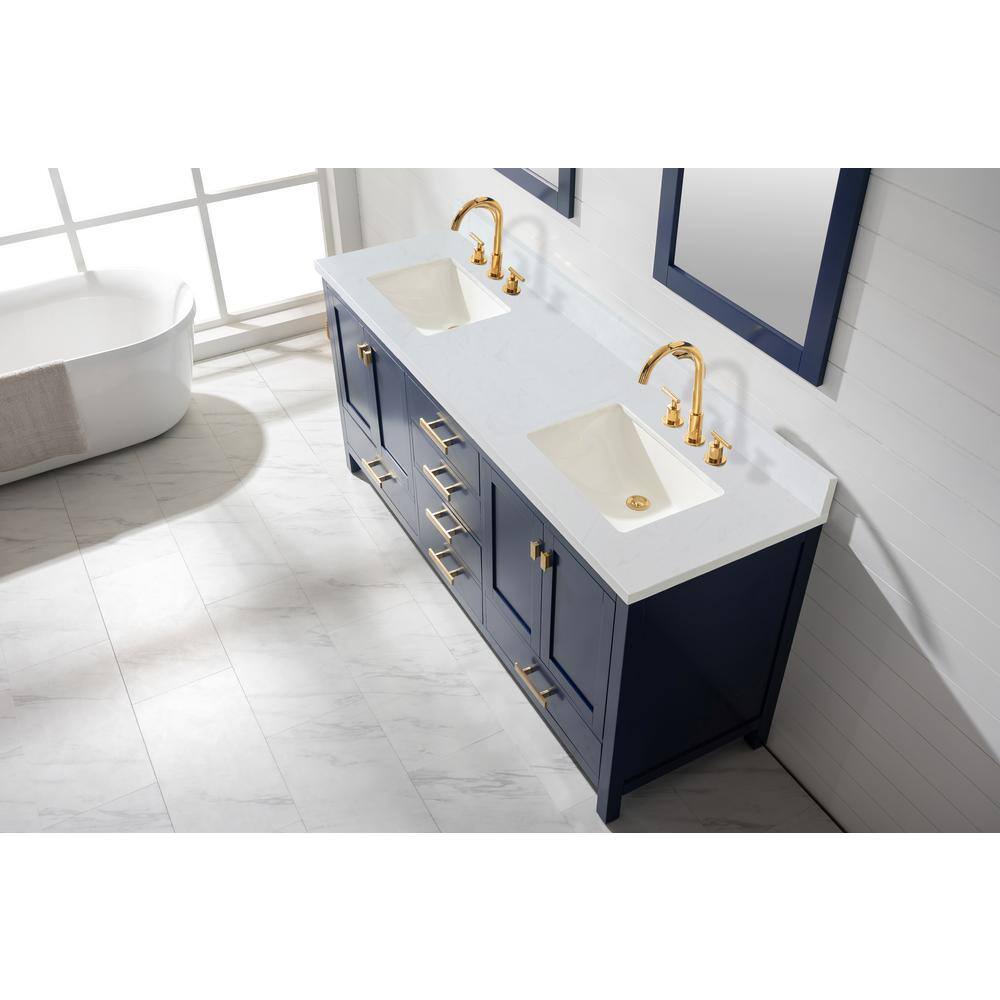 Design Element Valentino 72 in. W x 22 in. D Bath Vanity in Blue with Quartz Vanity Top in White with White Basin V01-72-BLU