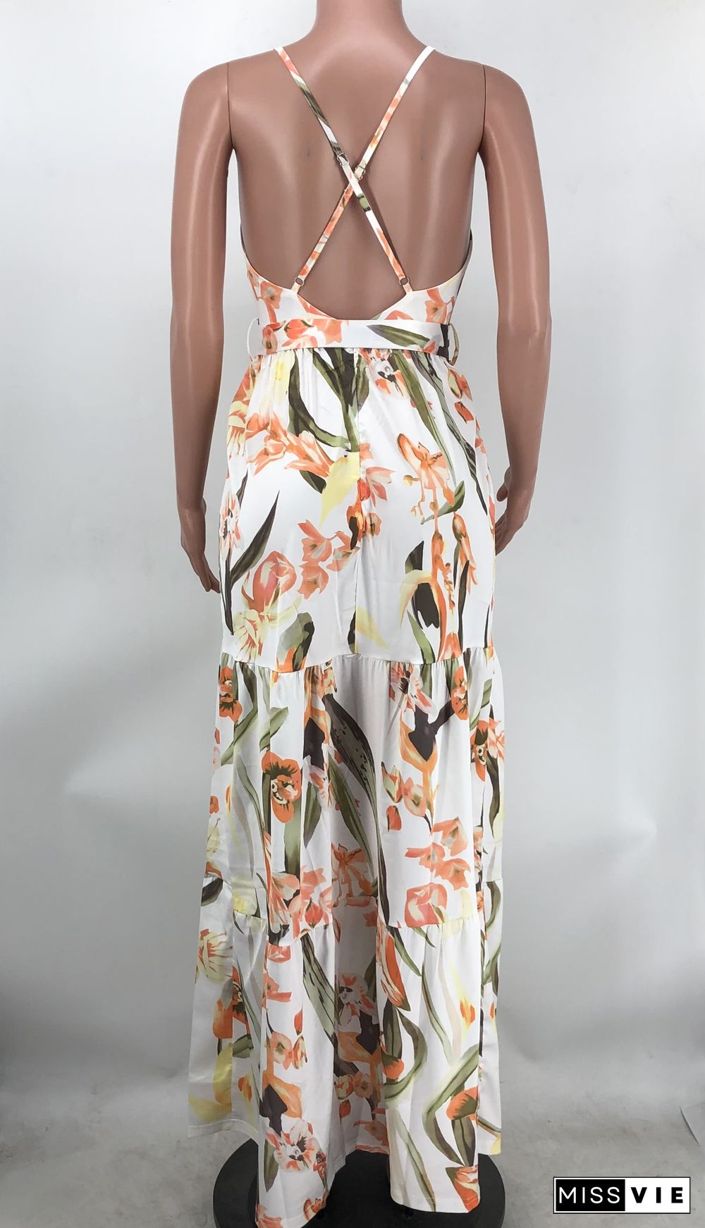 Sexy Floral Print Spaghetti Strap Backless Maxi Dress