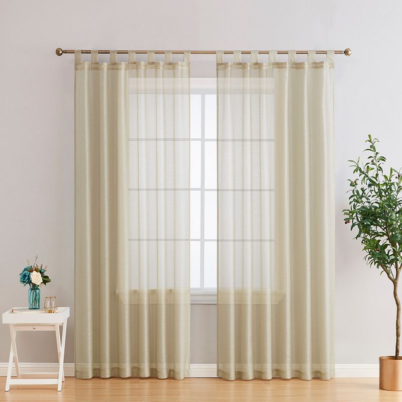 THD Olivia Semi Sheer Light Filtering Transparent Tab Top Lightweight Window Curtains Drapery Panels for Bedroom and Living Room， Set of 2