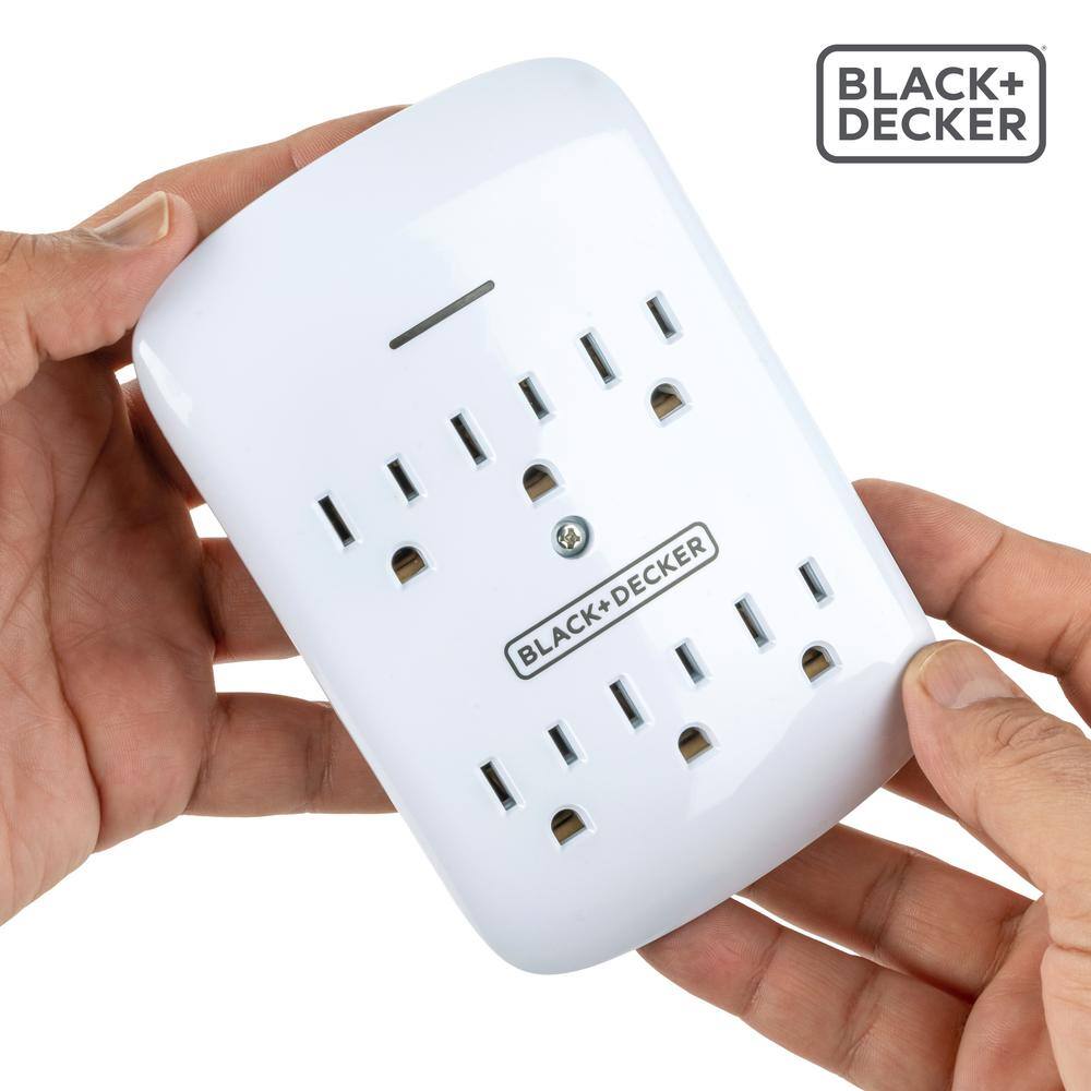 BLACK+DECKER 6 Grounded Outlets Surge Protector Wall Mount with Sleek Power Adapter Tap (2-Pack) BDXPA0040