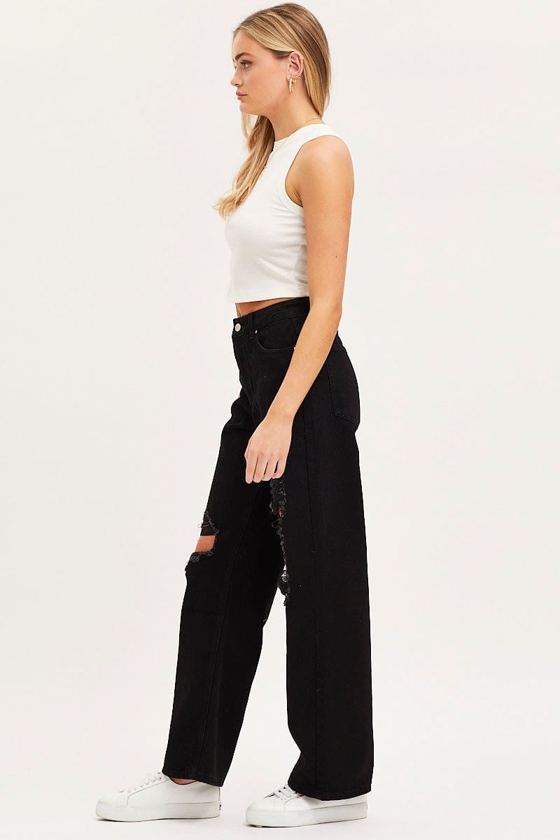 Black Boyfriend Denim Jeans High Rise