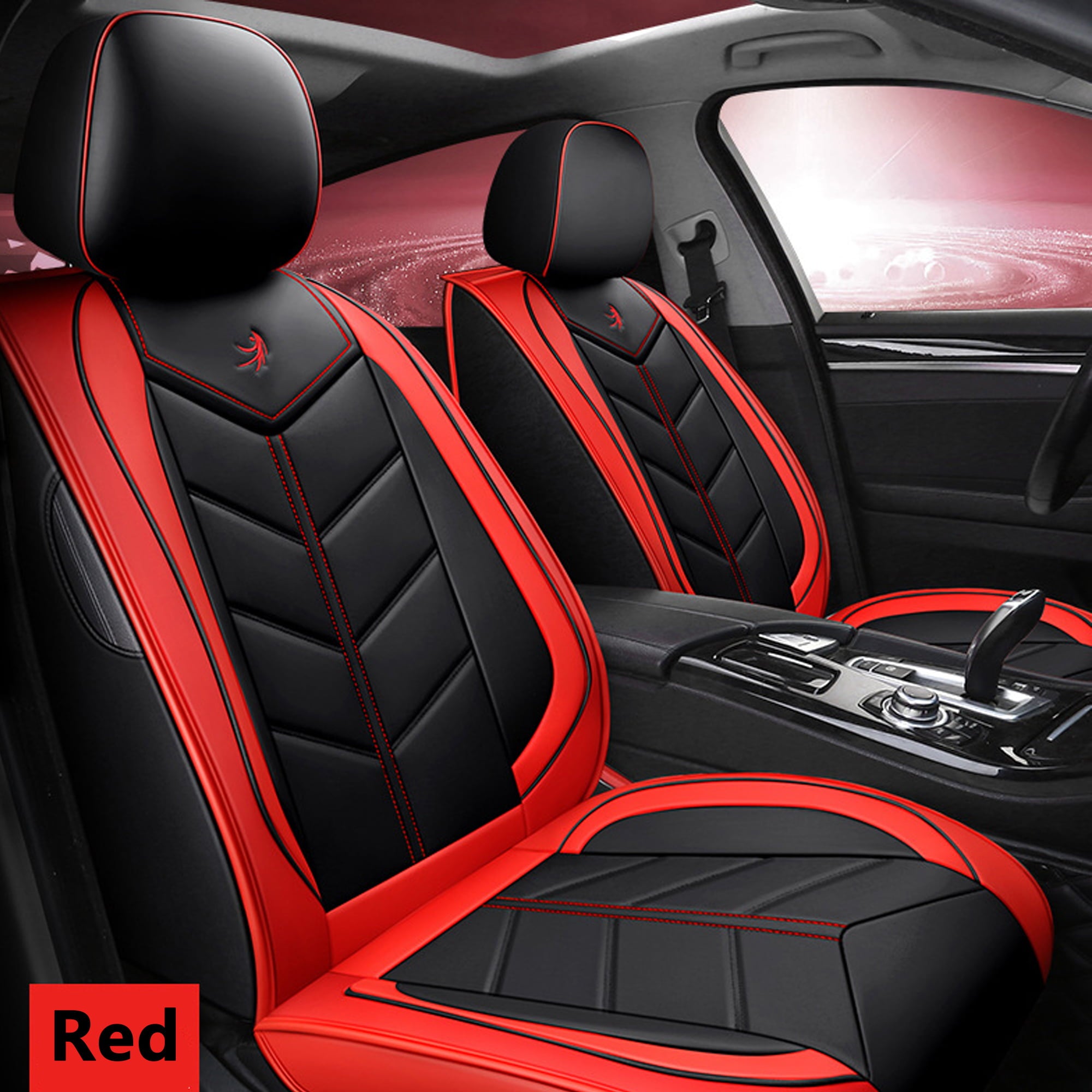 NINTE Universal Car 5-Seat Covers Protector Front Rear Red and Black PU Leather Auto Seat Covers 3Pcs