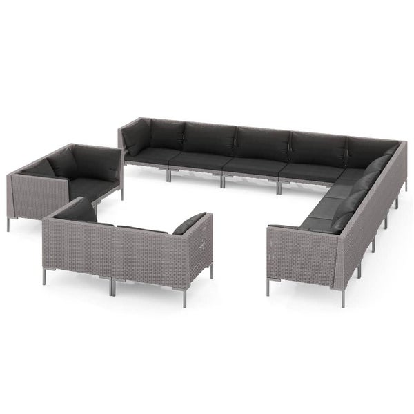 13 Piece Patio Lounge Set with Cushions Poly Rattan Dark Gray - Overstock - 36364862